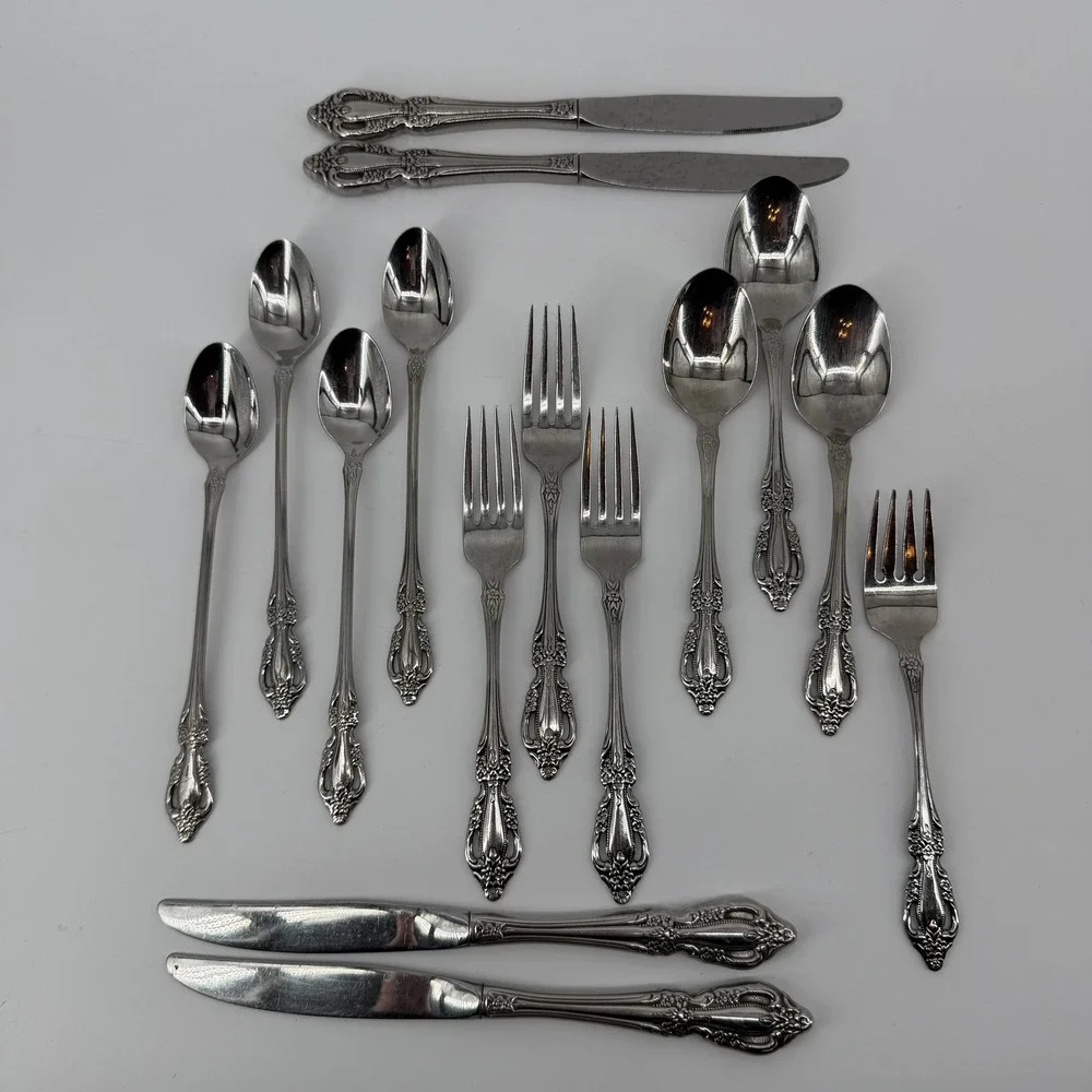 Oneida Raphael Stainless Flatware 15 Piece Set Pierced Knives Forks‎ Spoons
